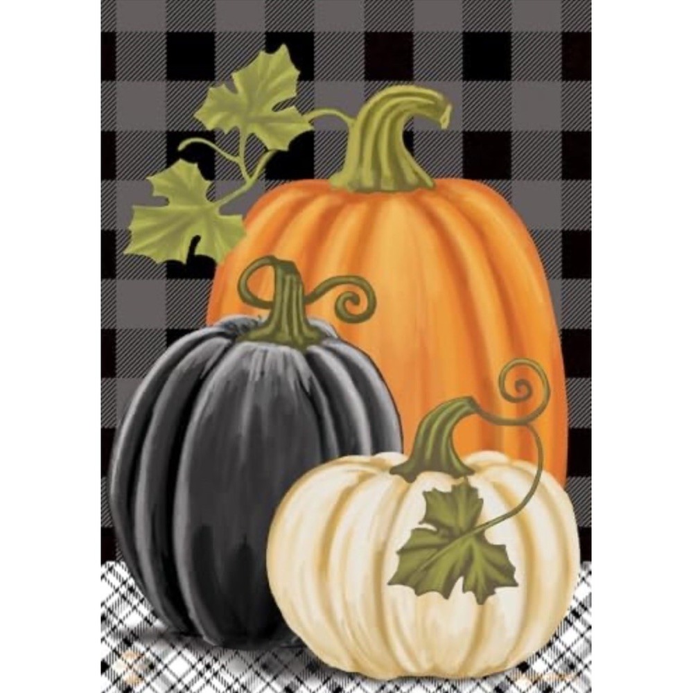 Fall House Flag 40x28 Checkered Autumn Pumpkins Outdoor Garden Decor NEW - Picture 2 of 4